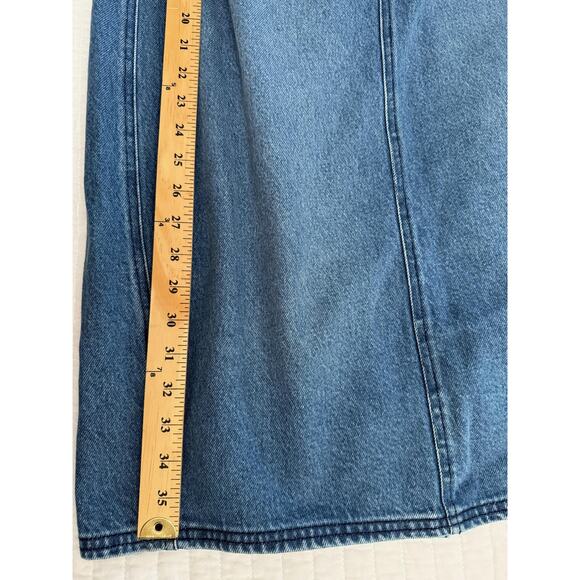 Pilcro Anthropologie Denim Skirt Women's Sz 10 Blue Belted Pencil Midi Back Slit - Picture 9 of 9